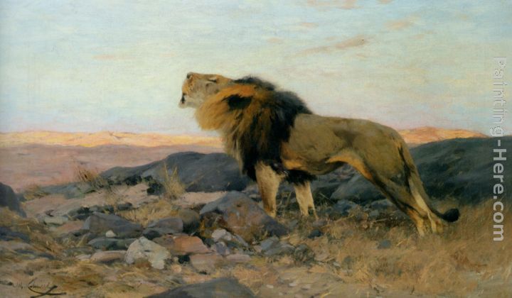 Brullender Lowe In Steiniger Steppe painting - Wilhelm Kuhnert Brullender Lowe In Steiniger Steppe art painting